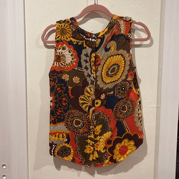 J Crew Sleveless Silk Orange, Navy, Mustard and Brown Top - Picture 3 of 3